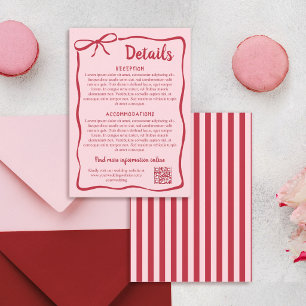 Carte D'accompagnement Détails de mariage Ruban Cadre Ondulé Rose Rouge