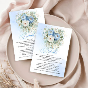 Carte D'accompagnement Détails de mariage Saphir Bleu Blanc Pivoines Boho