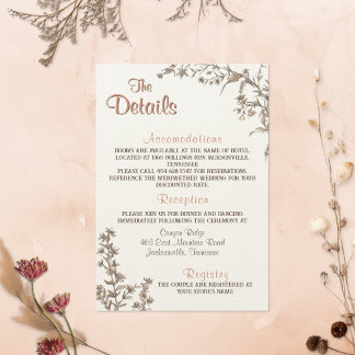 Carte D'accompagnement Détails de mariage sauvage bohème rustique