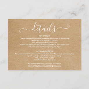 Carte D'accompagnement Détails de Mariage Script Signature Rustique Kraft