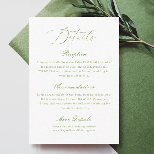 Carte D'accompagnement Détails de mariage simple blanc et vert (Créateur téléchargé)