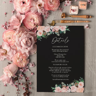 Carte D'accompagnement Détails de mariage simple floral rose noir