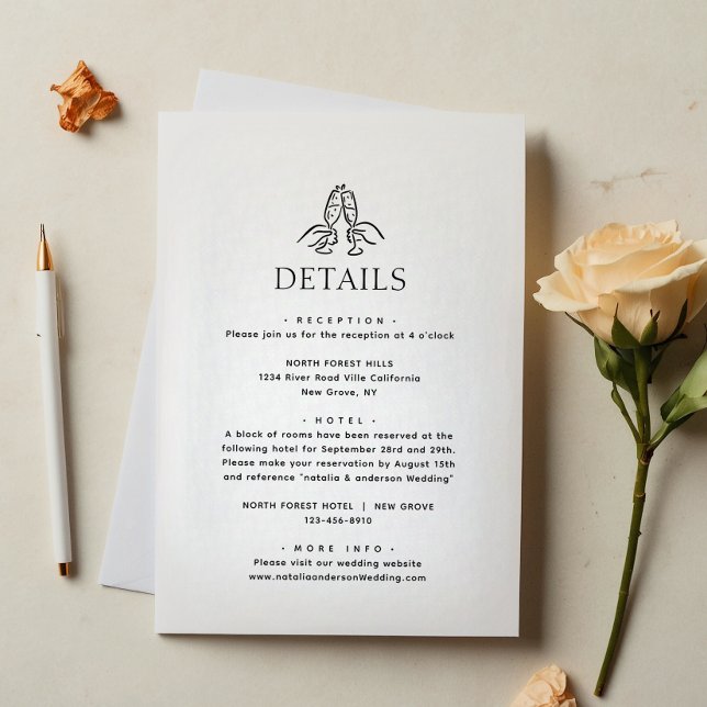 Carte D'accompagnement Détails de mariage Simple Minimal Wine Cheers (Créateur téléchargé)