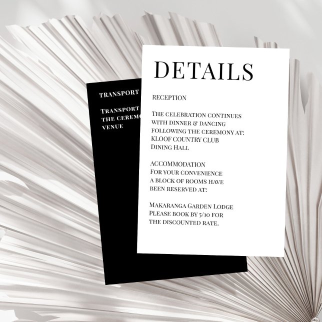 Carte D'accompagnement Détails de mariage simple, noir et blanc (Black and white elegant simple wedding card details enclosure card wedding invitation suite)