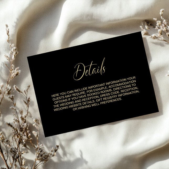 Carte D'accompagnement Détails de mariage simple noir et or (Créateur téléchargé)
