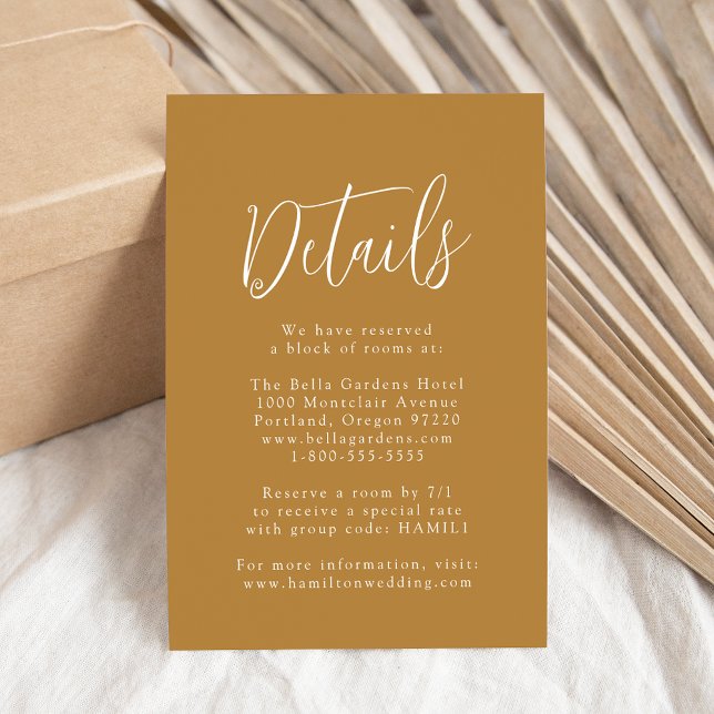 Carte D'accompagnement Détails de mariage Simple Script Ochre (Créateur téléchargé)