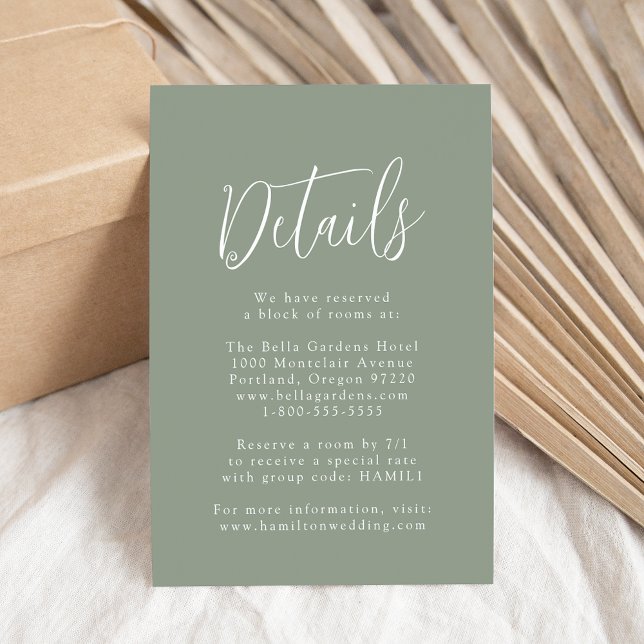 Carte D'accompagnement Détails de mariage Simple Script Vert Sauge (Créateur téléchargé)