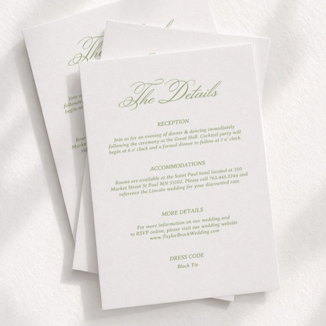 Carte D'accompagnement Détails de mariage simple vert Code vestimentaire (Créateur téléchargé)