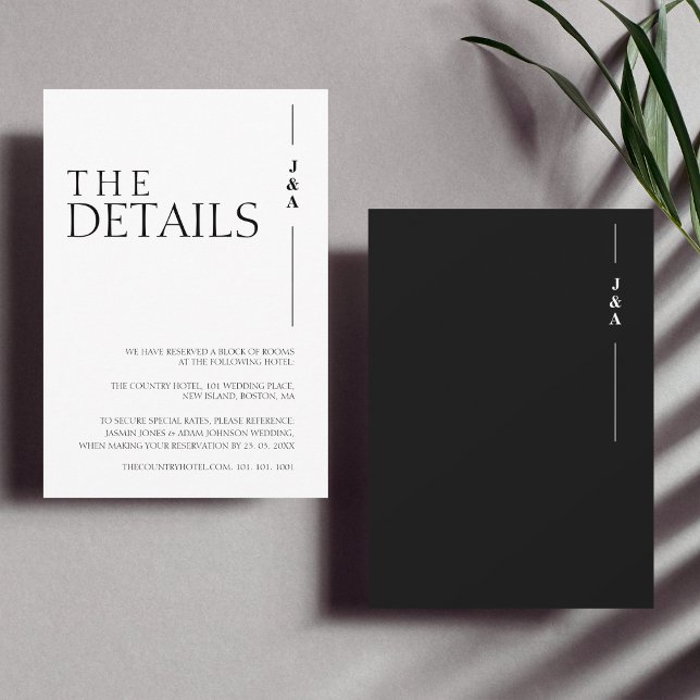 Carte D'accompagnement Détails de mariage simples en monogramme noir et b (Créateur téléchargé)