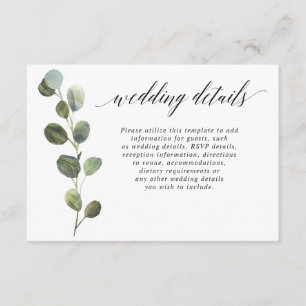 Carte D'accompagnement Détails de mariage simples eucalyptus noir et blan