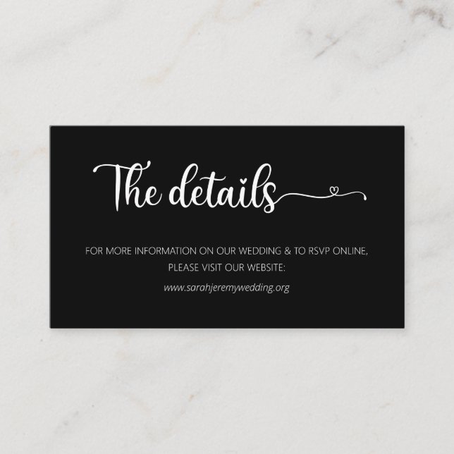 Carte D'accompagnement Détails de mariage simples sur site web enclos noi (Devant)