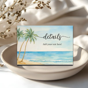 Carte D'accompagnement Détails de mariage sur la plage et les palmiers