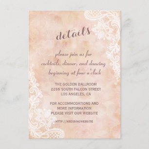 Carte D'accompagnement Détails de mariage sur papier ancien avec roses en
