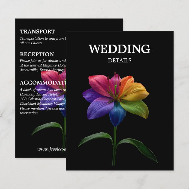 Carte D'accompagnement 🌈 Détails de mariage Technicolor Love (Devant / Derrière)
