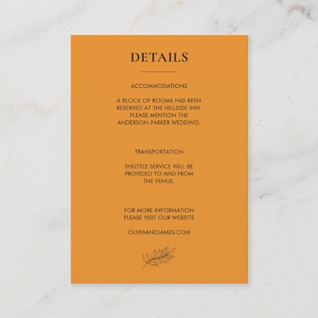 Carte D'accompagnement Détails de mariage Terracotta Moutarde (Devant)