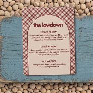 Carte D'accompagnement Détails de mariage The Lowdown à carreaux rouges r