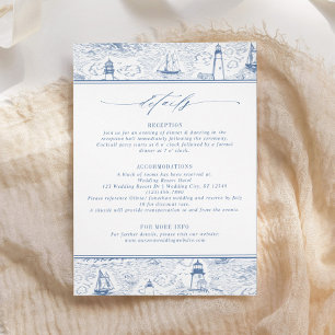 Carte D'accompagnement Détails de mariage Toile Côtière Bleue