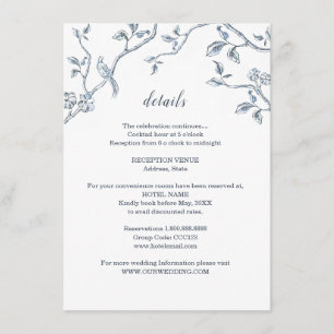 Carte D'accompagnement Détails de mariage Toile française bleue et blanch