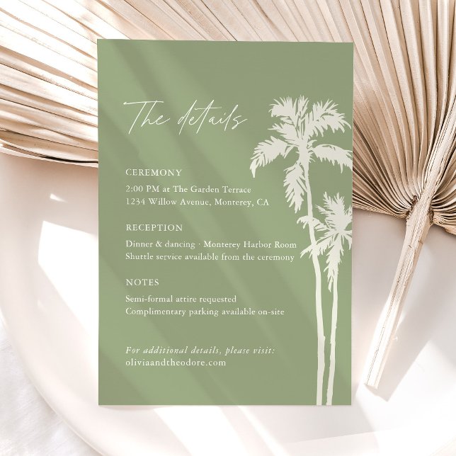 Carte D'accompagnement Détails de mariage tropical avec palmier, Informat (Palm Tree Wedding Details Card tropical information insert card destination wedding stationery)