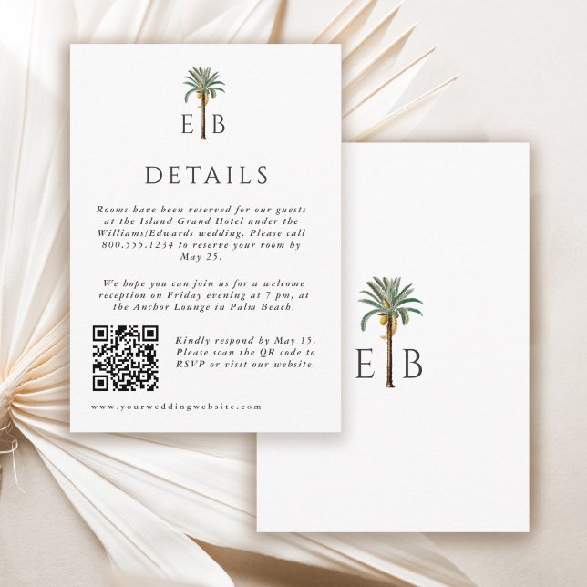 Carte D'accompagnement Détails de mariage tropical élégant avec monogramm (Créateur téléchargé)