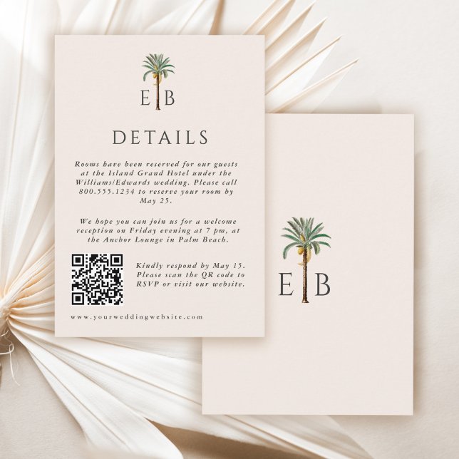 Carte D'accompagnement Détails de mariage tropical élégant avec monogramm (Créateur téléchargé)