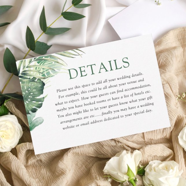 Carte D'accompagnement Détails de mariage tropical vert moderne (Créateur téléchargé)