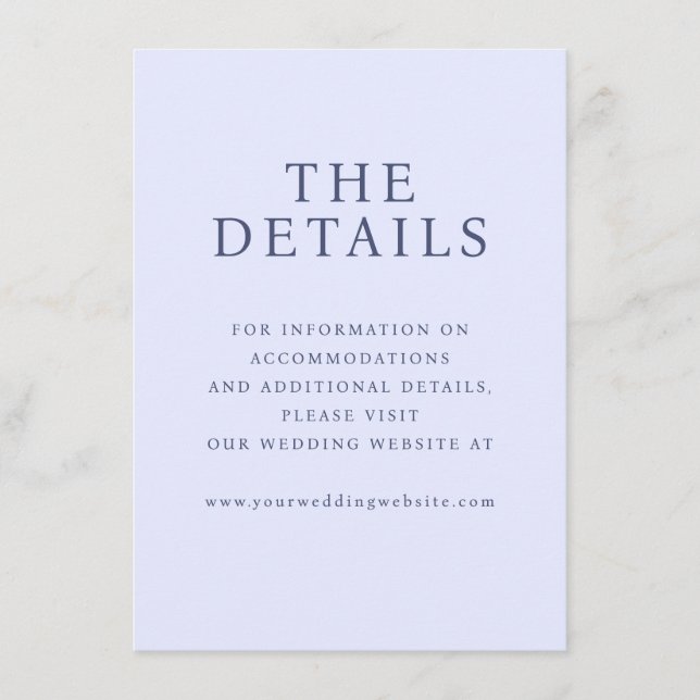 Carte D'accompagnement Détails de mariage typographiques bleu sérénité (Devant)