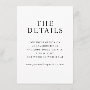 Carte D'accompagnement Détails de mariage typographiques noirs élégants