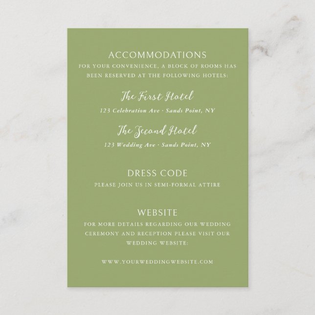 Carte D'accompagnement Détails de mariage vert (Devant)