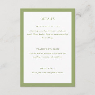 Carte D'accompagnement Détails de mariage vert