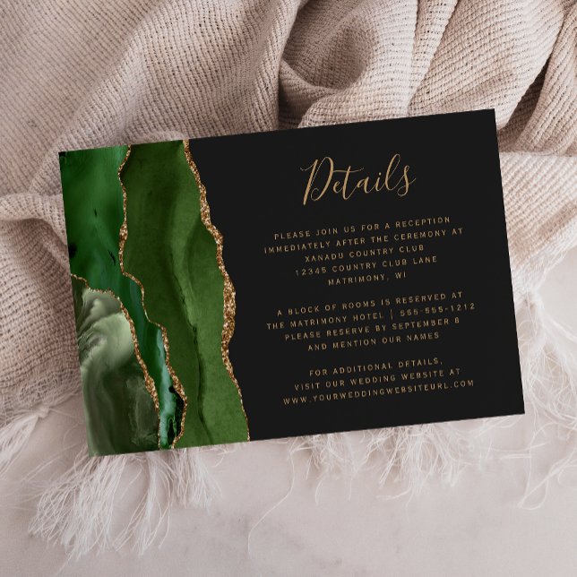 Carte D'accompagnement Détails de mariage vert chasseur or agate foncé (Créateur téléchargé)