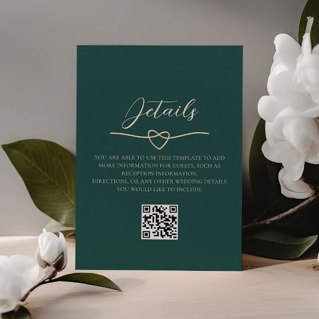 Carte D'accompagnement Détails de mariage vert émeraude Code QR (Créateur téléchargé)