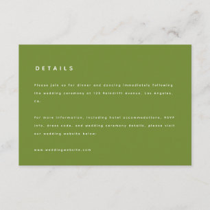 Carte D'accompagnement Détails de mariage vert olive moderne & site web