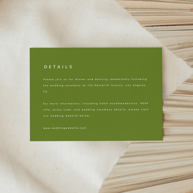 Carte D'accompagnement Détails de mariage vert olive moderne & site web (Créateur téléchargé)