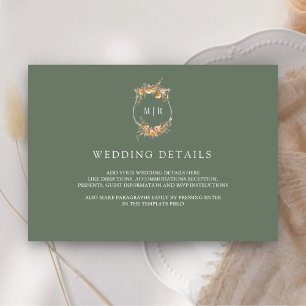 Carte D'accompagnement Détails de mariage vert sauge avec crête de fleurs