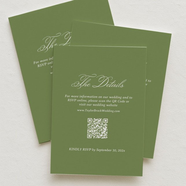 Carte D'accompagnement Détails de mariage Vert Sauge Code QR RSVP (Créateur téléchargé)