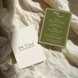 Carte D'accompagnement Détails de mariage vintage argent ancien vert oliv