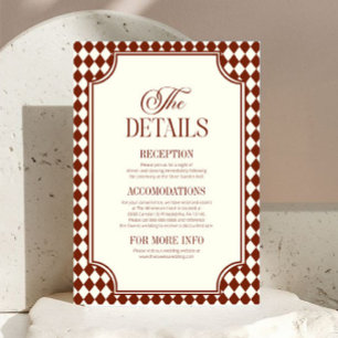 Carte D'accompagnement Détails de mariage vintage burgundy d'argent ancie