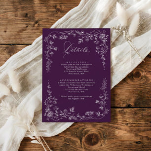 Carte D'accompagnement Détails de mariage vintage Fleurs françaises viole