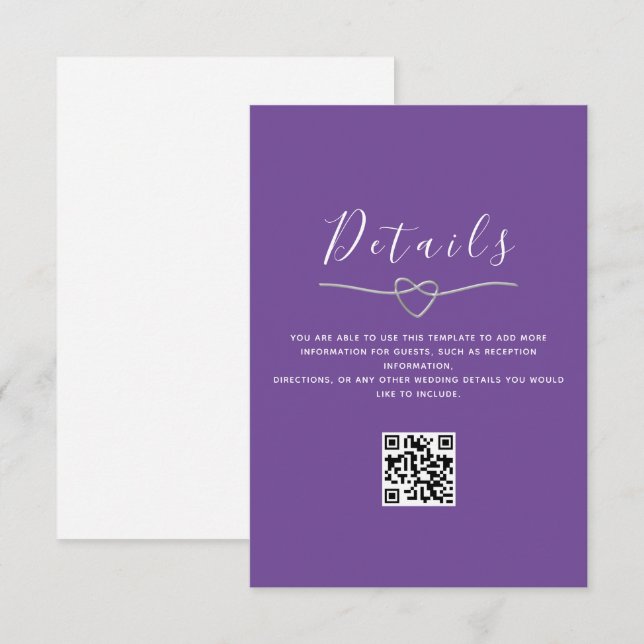 Carte D'accompagnement Détails de mariage violet Code QR (Devant / Derrière)