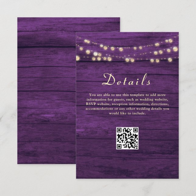 Carte D'accompagnement Détails de mariage violet Code QR (Devant / Derrière)