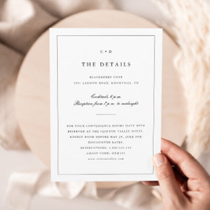 Carte D'accompagnement Détails de monogramme de mariage simple noir et bl