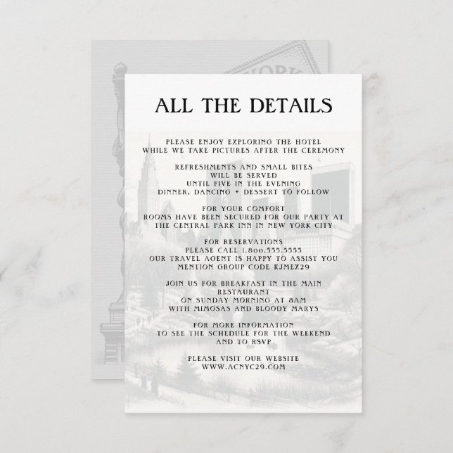 Carte D'accompagnement Détails de passeport de New York City (Devant / Derrière)