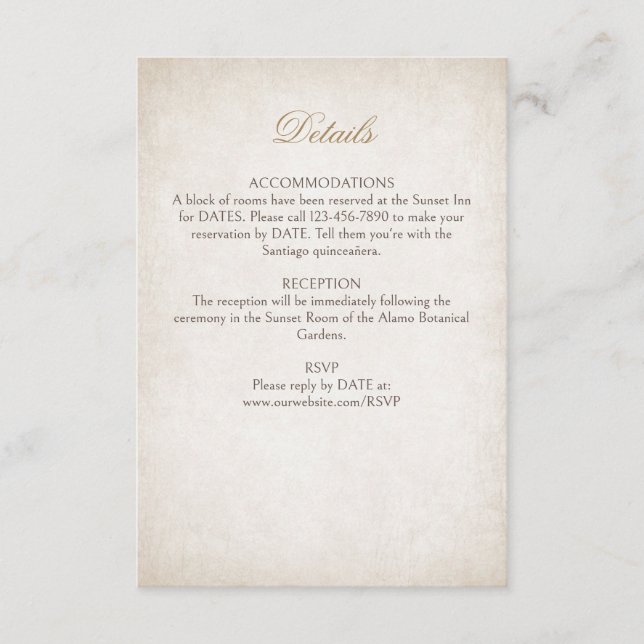 Carte D'accompagnement Détails de Quinceanera (Devant)