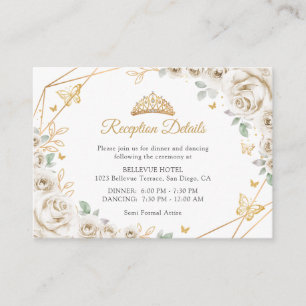 Carte D'accompagnement Détails de Quinceanera Fleurale Crème d'Ivoire Dor