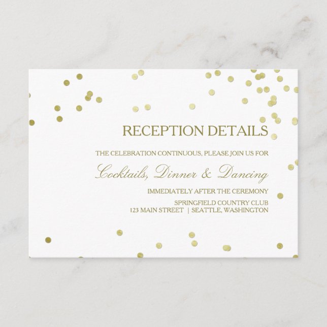 Carte D'accompagnement Détails de réception de mariage avec confettis en  (Devant)