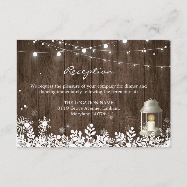 Carte D'accompagnement Détails de réception de mariage hivernal avec guir (Devant)