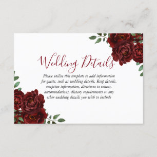 Carte D'accompagnement Détails de réception de mariage romantique Rose Bo