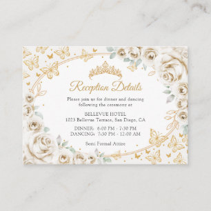 Carte D'accompagnement Détails de réception de Quinceanera à la crème dor