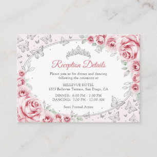 Carte D'accompagnement Détails de réception de Quinceanera argent rose